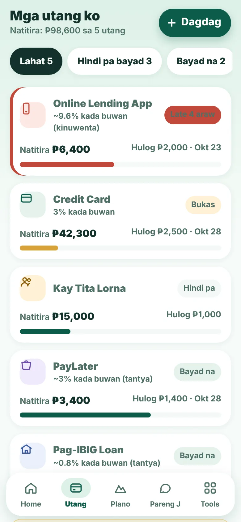 Listahan ng mga utang sa AHON